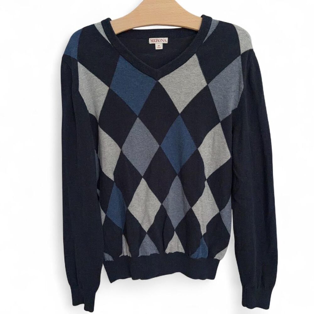 Merona Mens Argyle V Neck Sweater Size M